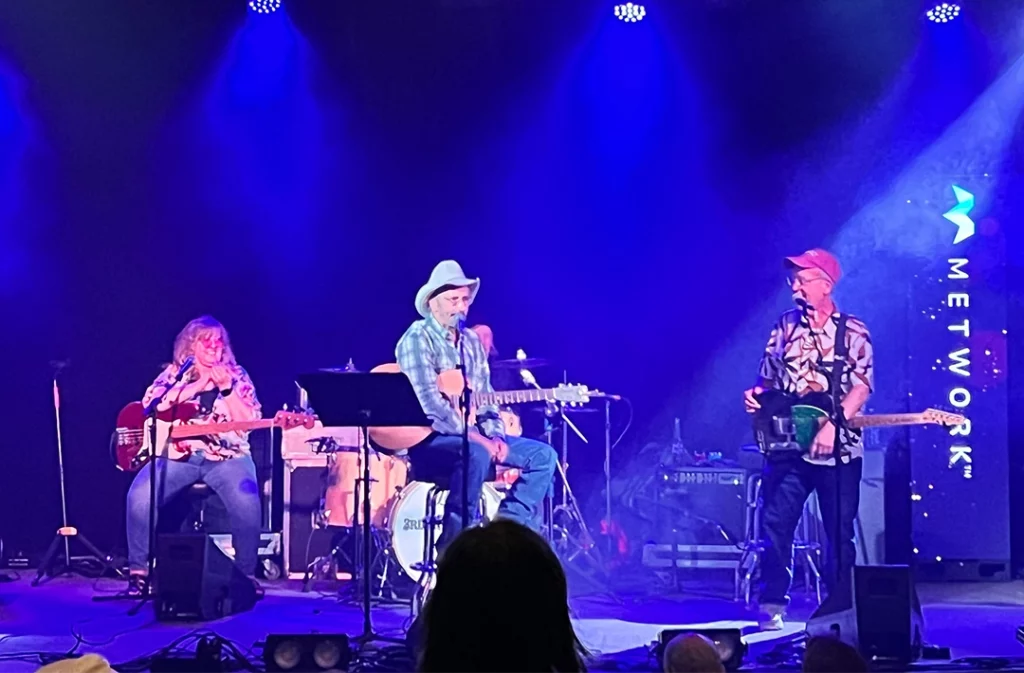 Marty Haggard (center), Max T. Barnes (right), and their backing band on stage at 3rd & Lindsley.